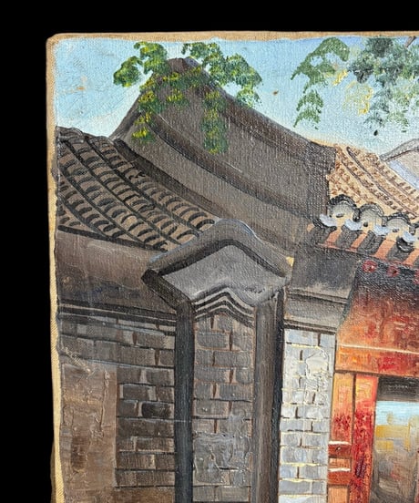 油絵【風景絵】中国雑貨 油彩 額装 壁掛 絵画 色絵 中国 民国 古美術 雑貨 インテリア アンティーク コレクション