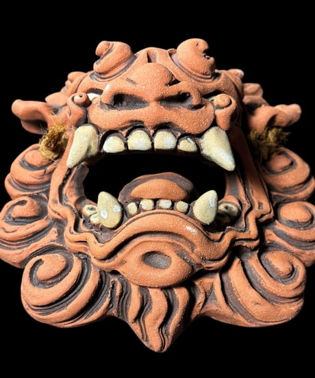 獅子 赤土 中面獅子 シーサー お面 壁掛シーサー 沖縄 インテリア 焼物 骨董品 アンティーク