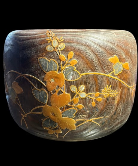 桐火鉢 手あぶり 蒔絵 煙草盆 蝶草花図 火鉢 陶器 時代物 古道具 骨董品 アンティーク
