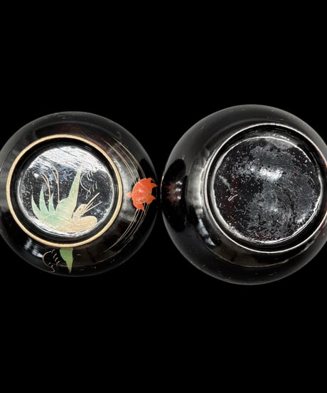 【6客セット】 江戸期 吸物椀 蒔絵 鶴亀 御汁椀 漆器 塗物 天然木 煮物 縁起物 和食器 骨董品 アンティーク