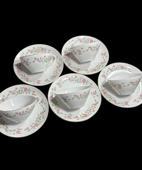 【5客揃】FINE SEYEI CHINA カップ&ソーサー 花柄 セーエー陶器 マグカップ 紅茶 コーヒー カップ 茶器 昭和 レトロ アンティーク