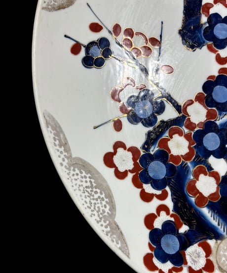 有田焼 秀峰作 金彩 色絵 梅 絵皿 大皿 取り皿 飾り皿 伊万里 陶器 作家物 骨董品 アンティーク