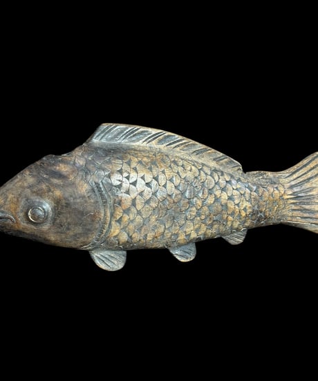 木彫り 鯉 置物 自在鉤 魚横木 一刀彫 木工芸 縁起物 インテリア オブジェ 彫刻 骨董品 アンティーク