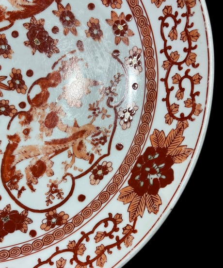 GOLD IMARI 赤絵 孔雀草花文図 大皿 取り皿 飾り皿 伊万里 陶器 骨董品 アンティーク