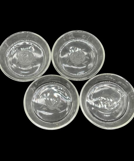 【4客セット】 純喫茶 バラ切子 デザート皿 カットガラス 小皿 薔薇 ガラス 食器 昭和 レトロ アンティーク