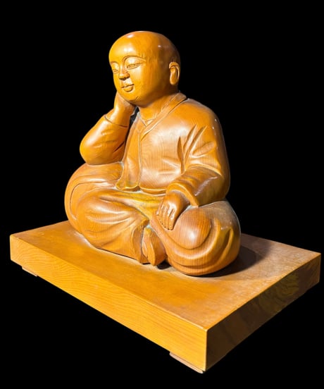 木彫り 弘法大師 坐像 お大師様 縁起物 彫刻 古美術 インテリア 置物 オブジェ 骨董品 アンティーク