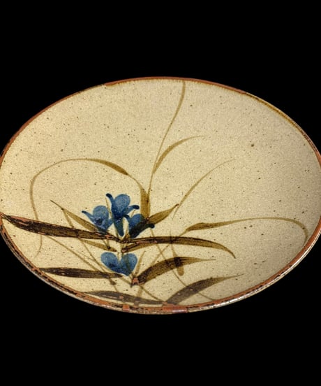 益子焼 絵皿 草花 伝統工芸 大皿 飾り皿 民芸陶器 骨董品 アンティーク