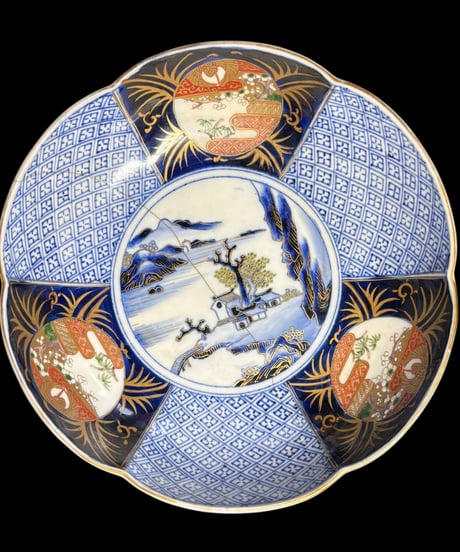 古伊万里 大鉢 [松竹梅風景山水図] 錦手 金彩 色絵 鉢 取り皿 飾り皿 明治 和食器 伊万里 陶器 骨董品 アンティーク