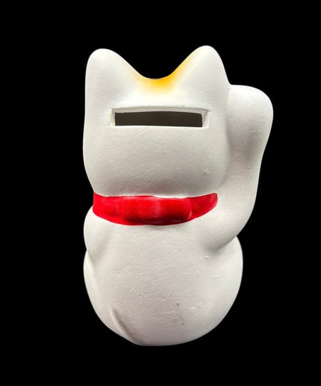 開運堂 招き猫 千万両 白猫 右手 縁起物 開運 商売繁盛 貯金箱 陶器 昭和 レトロ 工芸品 インテリア 骨董品 アンティーク