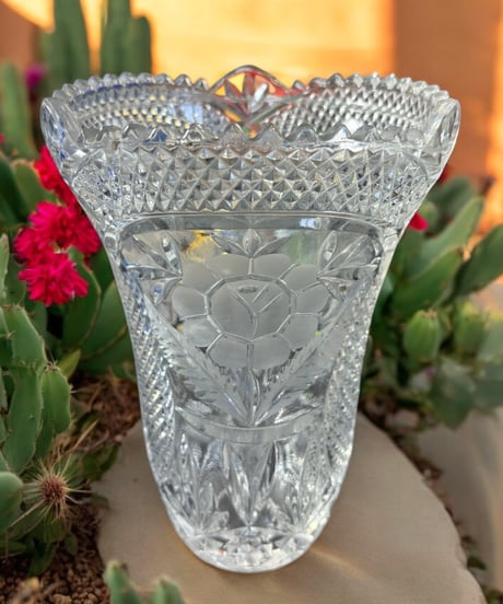 クリスタルガラス 花瓶 フラワーベース クリスタル 硝子 花入れ 花器 陶器 インテリア 昭和 レトロ 骨董品 アンティーク