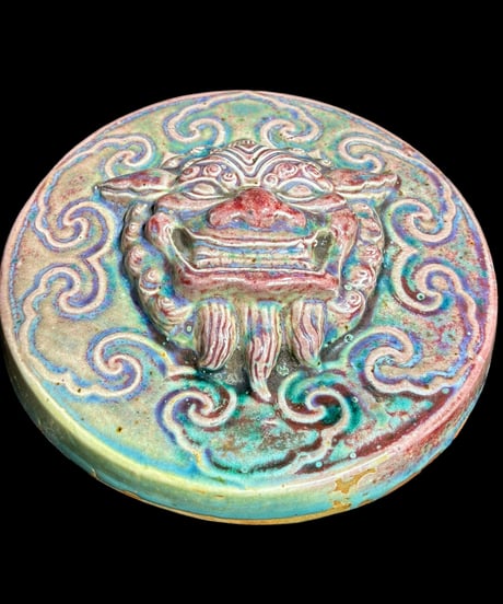 壁掛け 鬼 陶器製 中国美術 オブジェ 鬼瓦 魔除け 彫刻 民芸 工芸品 中国 唐物 古玩 インテリア 骨董品 アンティーク