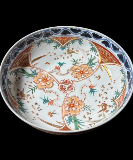 古伊万里 大鉢 鳥梅竹文図 盛り鉢 色絵 鉢 取り皿 飾り皿 和食器 陶器 伊万里 時代物 骨董品 アンティーク