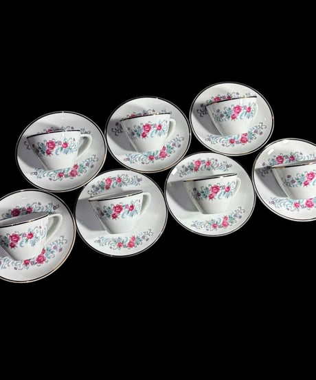 【7客揃】 Pearl CHINA カップ&ソーサー マグカップ 花柄 薔薇 紅茶 コーヒー カップ 茶器 昭和 レトロ アンティーク