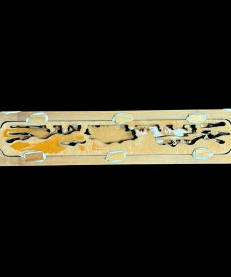 黄金欄間 寺院 透かし彫り [孔雀鶴雲草花] 木彫 古民家建具等 彫刻パーツ 飾り 縁起物 木彫り 工芸品 アンティーク