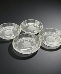 【4客セット】 純喫茶 バラ切子 デザート皿 カットガラス 小皿 薔薇 ガラス 食器 昭和 レトロ アンティーク