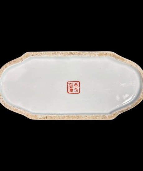 中国現地買入 陶箱 桃 コオロギ 色絵 書道具 書道 小物入れ 中国雑貨 陶磁器 陶器 清 清時代 古美術 骨董品 アンティーク
