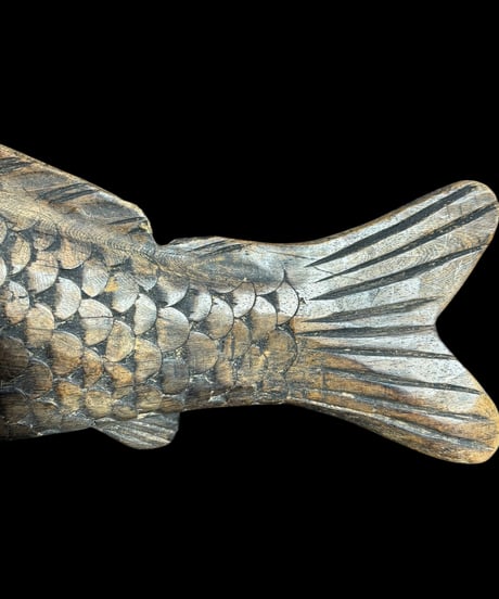木彫り 鯉 置物 自在鉤 魚横木 一刀彫 木工芸 縁起物 インテリア オブジェ 彫刻 骨董品 アンティーク