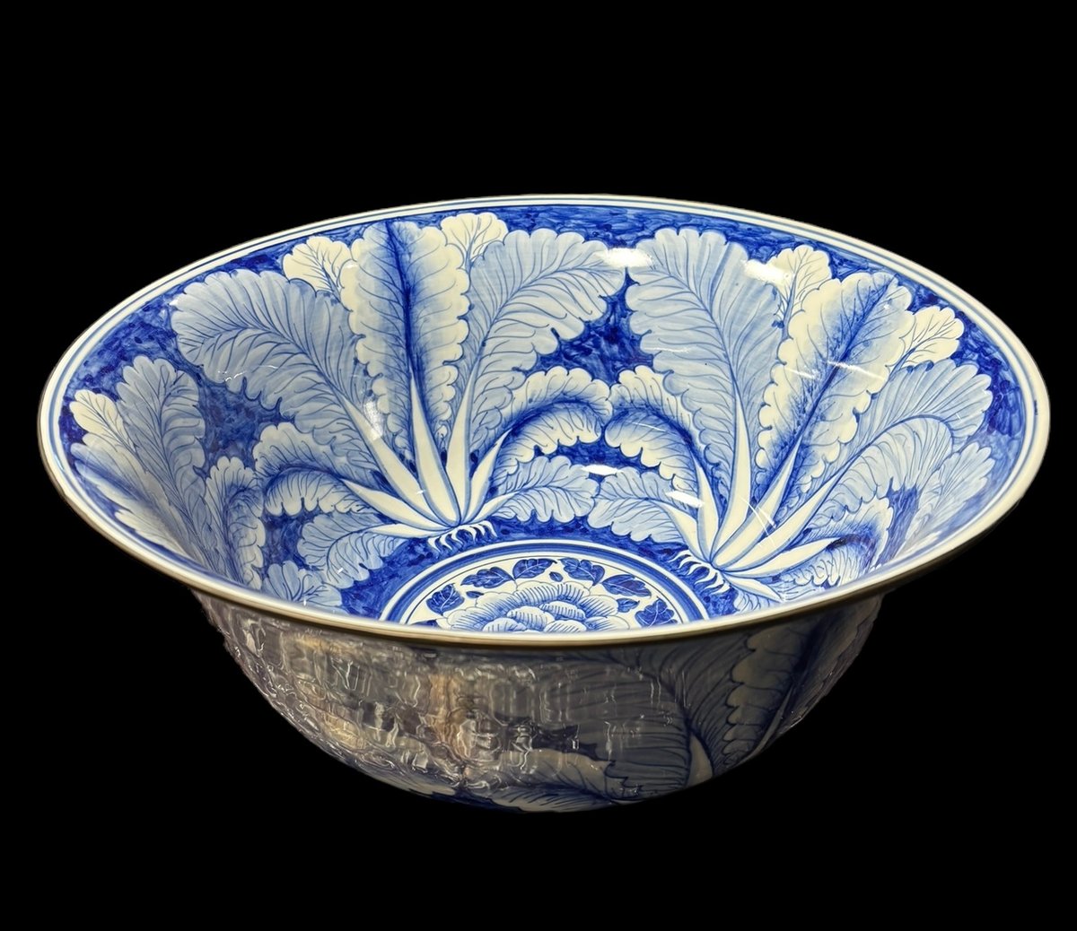 鉢□古い染付 青華 皿 巻物 扇 花唐草 平鉢 深皿 菓子器 時代物 鉢□古い染付 青華 皿 巻物 扇 花唐草 平鉢 深皿 菓子器 時代物