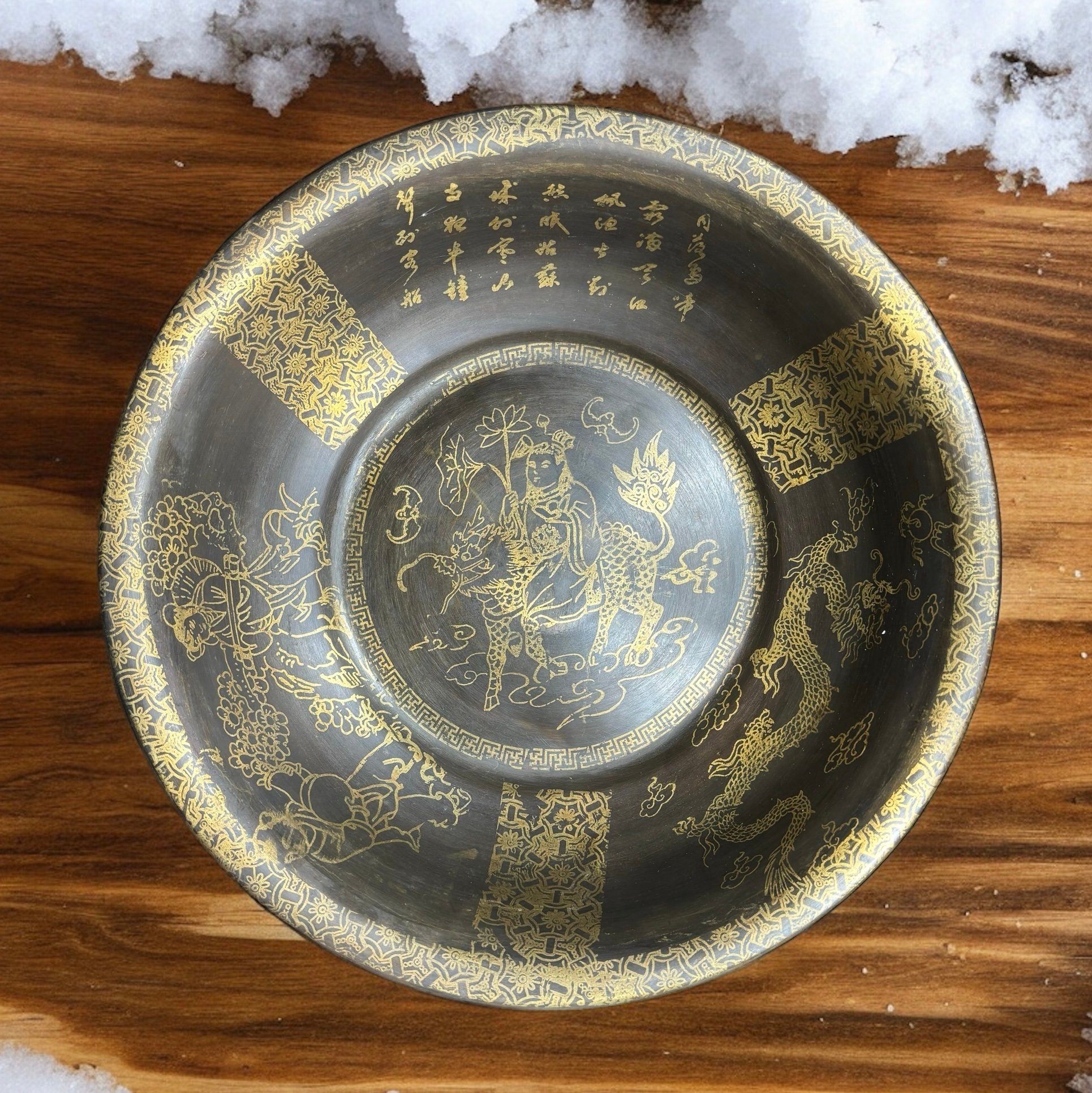 中国雑貨 銅盆地 [龍 鳥 獅子 人物 風雲] ボウル 盆地 洗浄 中国