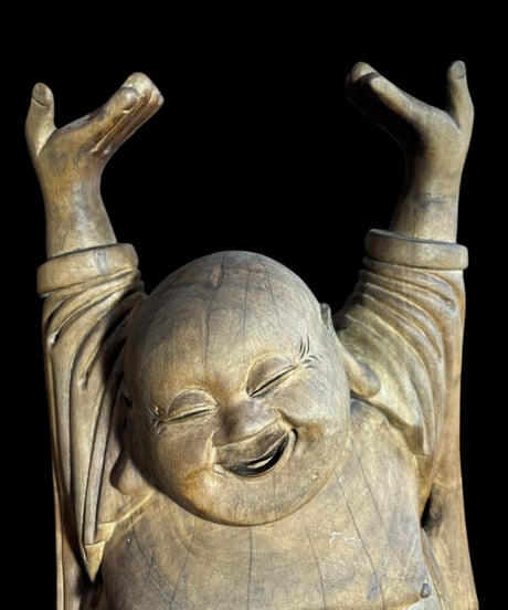 木彫り 布袋尊 七福神 木製 布袋様 商売繁盛 開運 縁起物 彫刻 仏像 古美術 インテリア 置物 オブジェ 骨董品 アンティーク