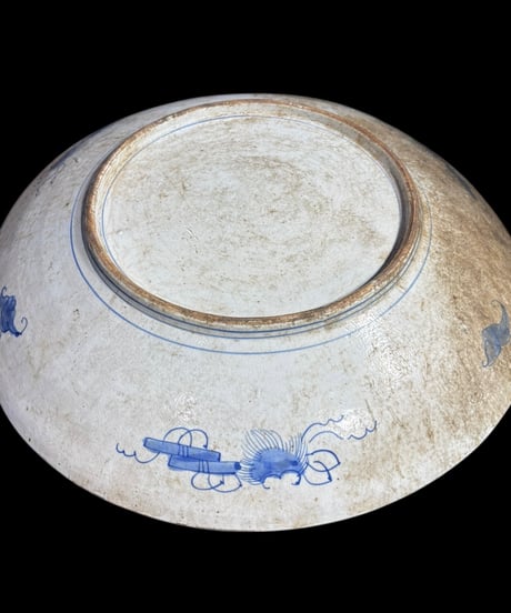 古伊万里 色絵 [窓絵鶴蝶草花文図] 大皿 丸皿 取り皿 飾り皿 和食器 江戸 伊万里 陶器 骨董品 アンティーク