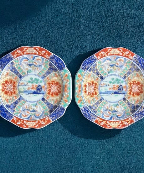 【2客セット】有田焼 昇龍窯 絵皿 金彩 染付 在銘 花柄 小皿 丸皿 平皿 盛り皿 飾り皿 伊万里 古美術 和食器 骨董品 アンティーク