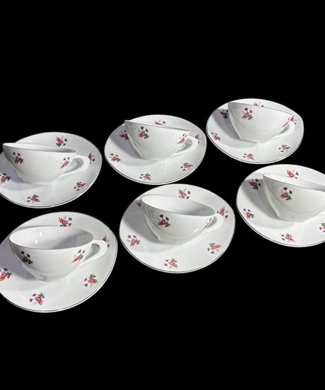 【6客揃】GLORY CHINA カップ&ソーサー 花柄 マグカップ 紅茶 コーヒー カップ 茶器 昭和 レトロ 骨董品 アンティーク