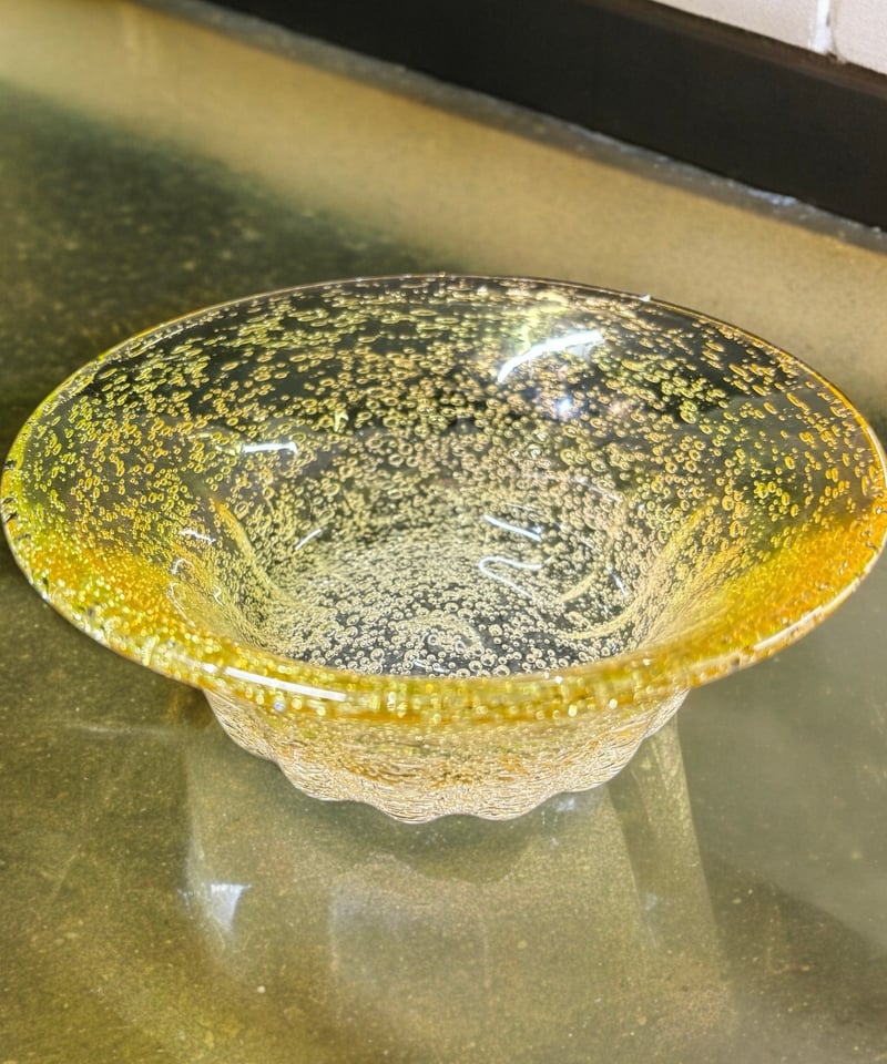 琉球ガラス 鉢 イエロー 吹きガラス 泡ガラス 宙吹き 小鉢 洋食器 和