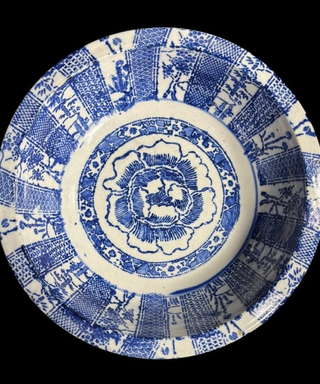 明治期 染付 大鉢 牡丹文図 松竹梅 深鉢 鉢 時代物 取り皿 飾り皿 和食器 大正 陶器 骨董品 アンティーク