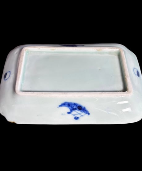 【4客セット】染付 四角皿 [草花文] 角皿 小鉢 陶器 食器 和食器 時代物 骨董品 アンティーク
