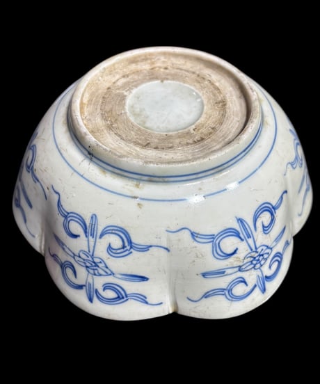 ベロ藍 染付 花重ね図 花形鉢 深鉢 鉢 取り皿 飾り皿 和食器 明治 陶器 骨董品 アンティーク