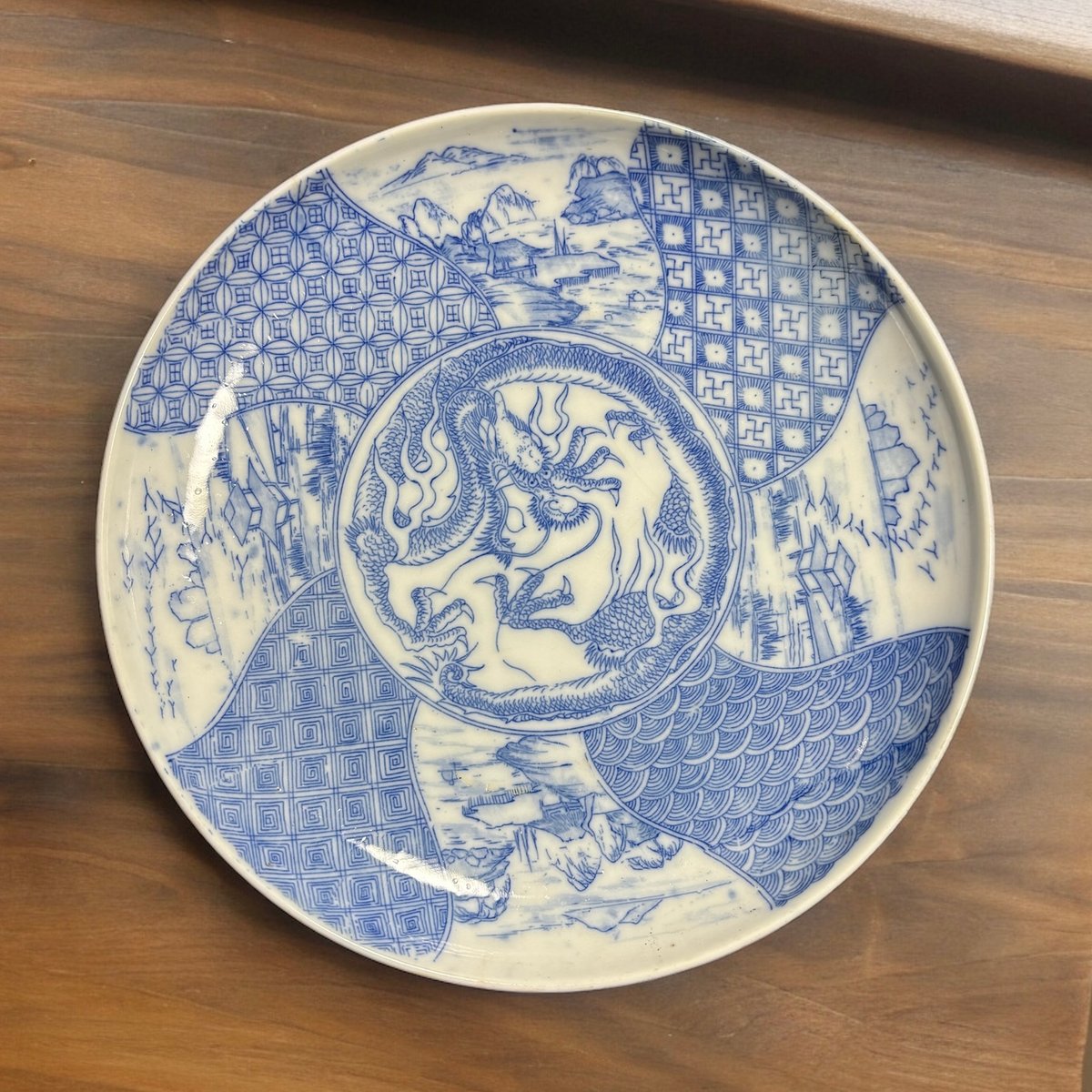 印判　染付大皿　花鳥図 色絵花鳥図大皿 文化遺産オンライン