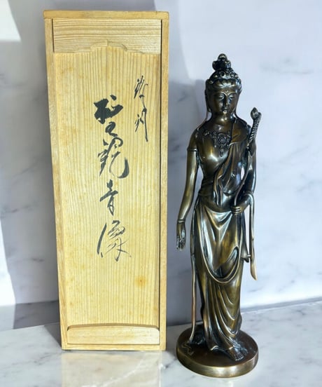 高村光雲 大型聖観音菩薩像仏像彫刻 置物 風水 開運 骨董 インテリア ①