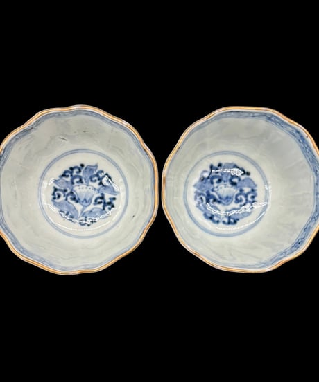 【2客セット】 時代物 古伊万里 湯呑み 金彩 色絵 鳥人物草花文図 冨貴長春 赤絵 蕎麦猪口 和食器 陶器 骨董品 アンティーク