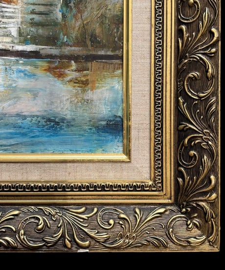 油絵 パリ ポンヌフ 金額 風景 油彩 額装 額 壁掛 絵画 色絵 雑貨 ゴージャス インテリア アンティーク コレクション