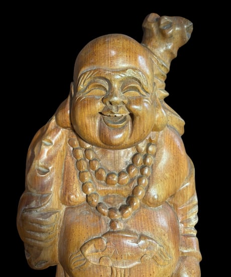 木彫り 布袋尊 七福神 木製 布袋様 開運 縁起物 彫刻 仏像 古美術 インテリア 置物 オブジェ 骨董品 アンティーク