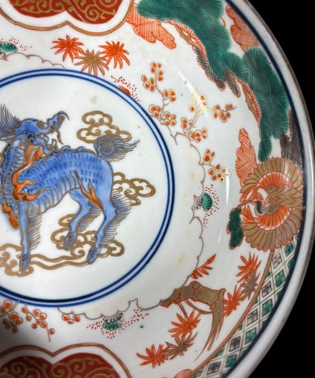 大鉢 [獅子鳳凰松竹梅文] 伊万里 金彩 色絵 大皿 丸皿 鉢 盛り皿 飾り皿 古伊万里 古美術 和食器 骨董品 アンティーク
