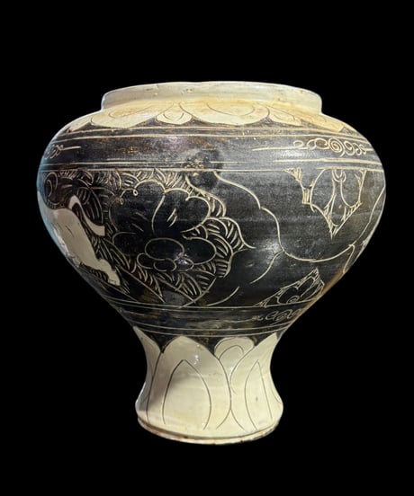 中国現地買入 壺 牛草花文図 中国 フラワーベース 花瓶 花入れ 丸壺 花器 陶器 古美術 シノワズリ 骨董品 アンティーク