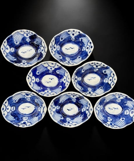 【7客セット】蔵出し 古伊万里 手描き 染付 藍 豆皿 醤油皿 手塩皿 小鉢 時代物 和食器 骨董品 アンティーク