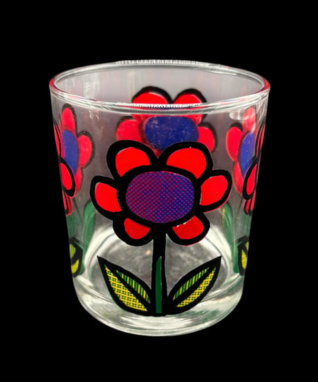 【4客セット】 レトログラス 花柄 ビアグラス レトロポップ ガラス コップ 昭和 レトロ 雑貨 アンティーク