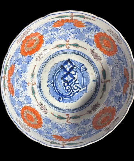 古伊万里 大鉢 [菊草花文図] 色絵 鉢 丸皿 取り皿 飾り皿 和食器 江戸 伊万里 陶器 骨董品 アンティーク