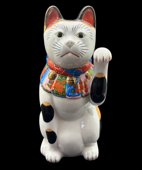 おもだか屋 招き猫 古瀬戸 赤絵 左手 縁起物 開運 金運 貯金箱 陶器 昭和 レトロ 工芸品 インテリア 骨董品 アンティーク