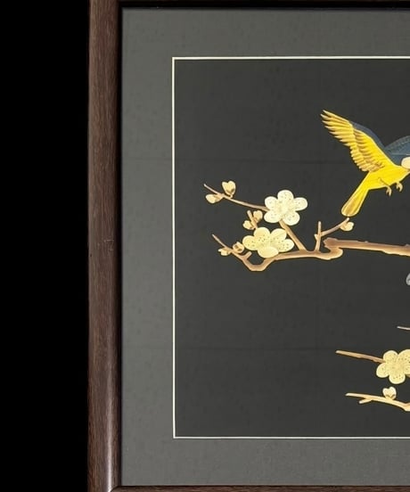 中国現地買入 鳥 梅 切り絵 貼り絵 中国 鳥 風景 額 版画 アート イラスト 美術品 中国雑貨 コレクション 骨董品 アンティーク