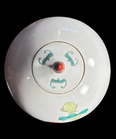 中国磁器 色絵 蓋付き壺 花柄 フラワーベース 花瓶 花入れ 牡丹 花器 丸壺 陶器 中国 古美術 骨董品 アンティーク