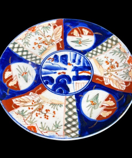 古伊万里 色絵 [窓絵松竹梅文図] 丸皿 大皿 取り皿 飾り皿 和食器 江戸 伊万里 陶器 骨董品 アンティーク