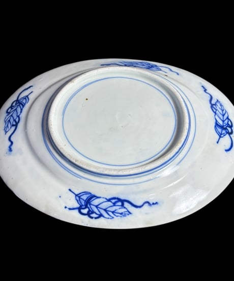 明治 古伊万里 鳥松草花図 青磁 鷲 楕円皿 伊万里 蔵出し 時代物 陶器 骨董品 アンティーク