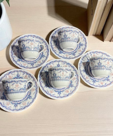【5客揃】BIYO CHINA カップ&ソーサー 美濃窯業 花柄 マグカップ 紅茶 コーヒー カップ 茶器 昭和 レトロ アンティーク