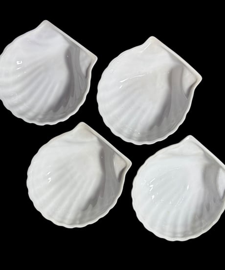 【4客セット】シェル皿 ホワイト 白磁 貝形皿 取り皿 貝殻 小皿 時代物 和食器 骨董品 アンティーク