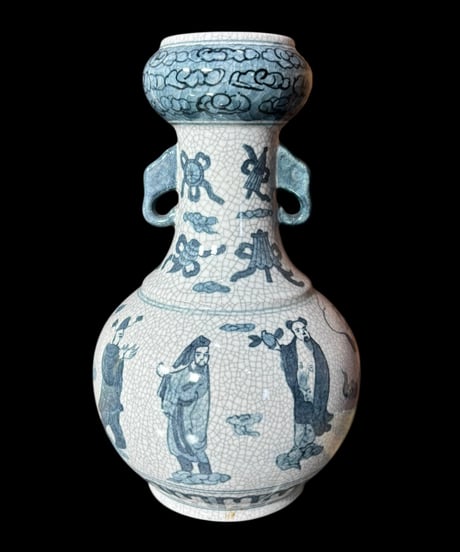 大清康熙年製 双耳花瓶 明 時代物 壺 中国 フラワーベース 花瓶 丸壺 花器 陶器 古美術 骨董品 アンティーク