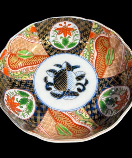 古伊万里 金彩 色絵 [窓絵草花文絵] なます皿 丸皿 取り皿 飾り皿 和食器 江戸 伊万里 陶器 骨董品 アンティーク